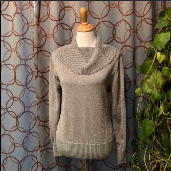 Ak Anne Klein Silver Glitter Cowl Neck 